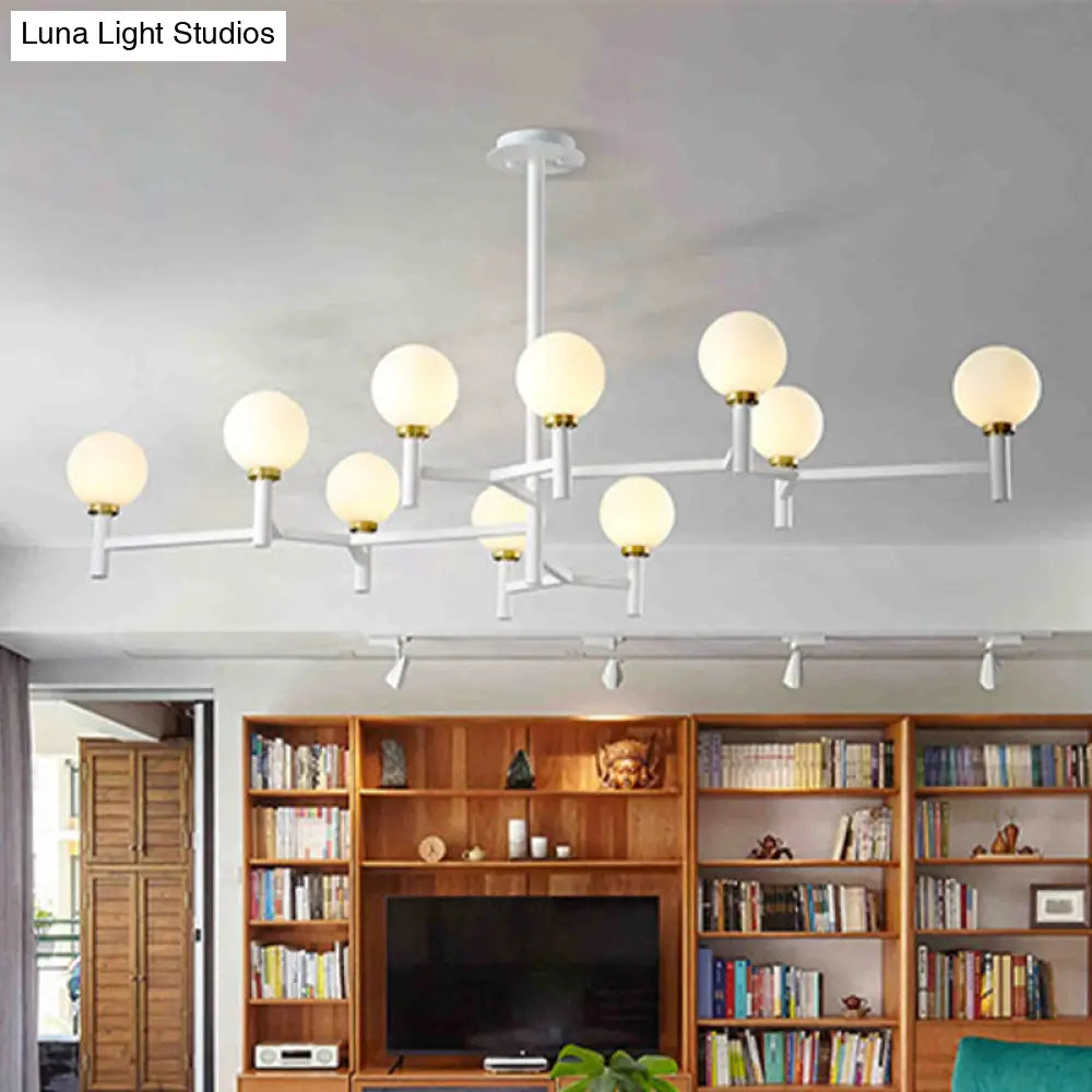 DecorBites™ Modern 10-Head Orbit Chandelier Pendant, White Glass, Black/White/Gold, for Living Room Island Lighting