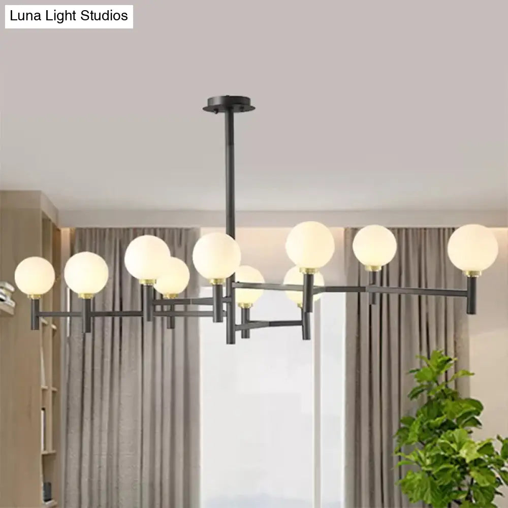 DecorBites™ Modern 10-Head Orbit Chandelier Pendant, White Glass, Black/White/Gold, for Living Room Island Lighting