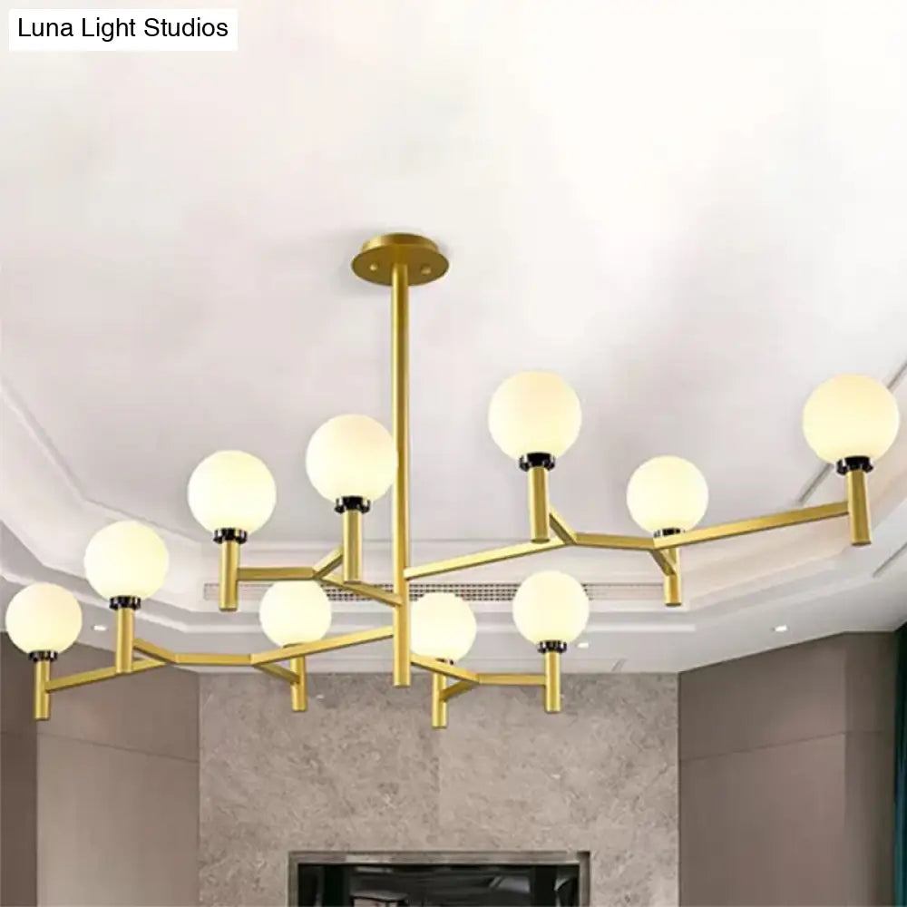 DecorBites™ Modern 10-Head Orbit Chandelier Pendant, White Glass, Black/White/Gold, for Living Room Island Lighting