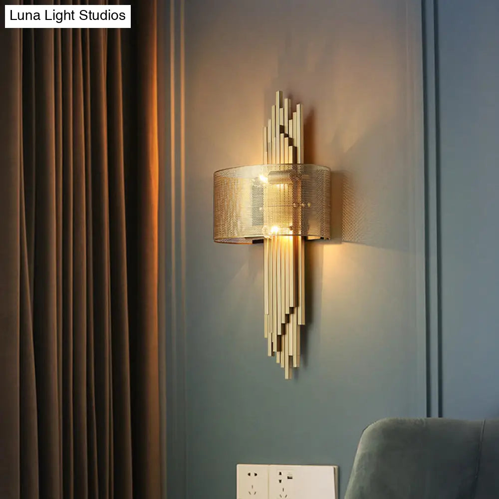 DecorBites™ Modern 2-Head Gold Wall Sconce Lamp with Mesh Drum Shade