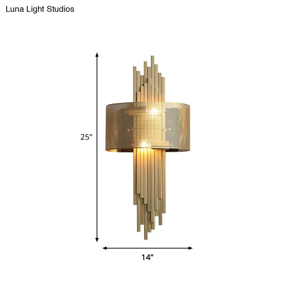 DecorBites™ Modern 2-Head Gold Wall Sconce Lamp with Mesh Drum Shade