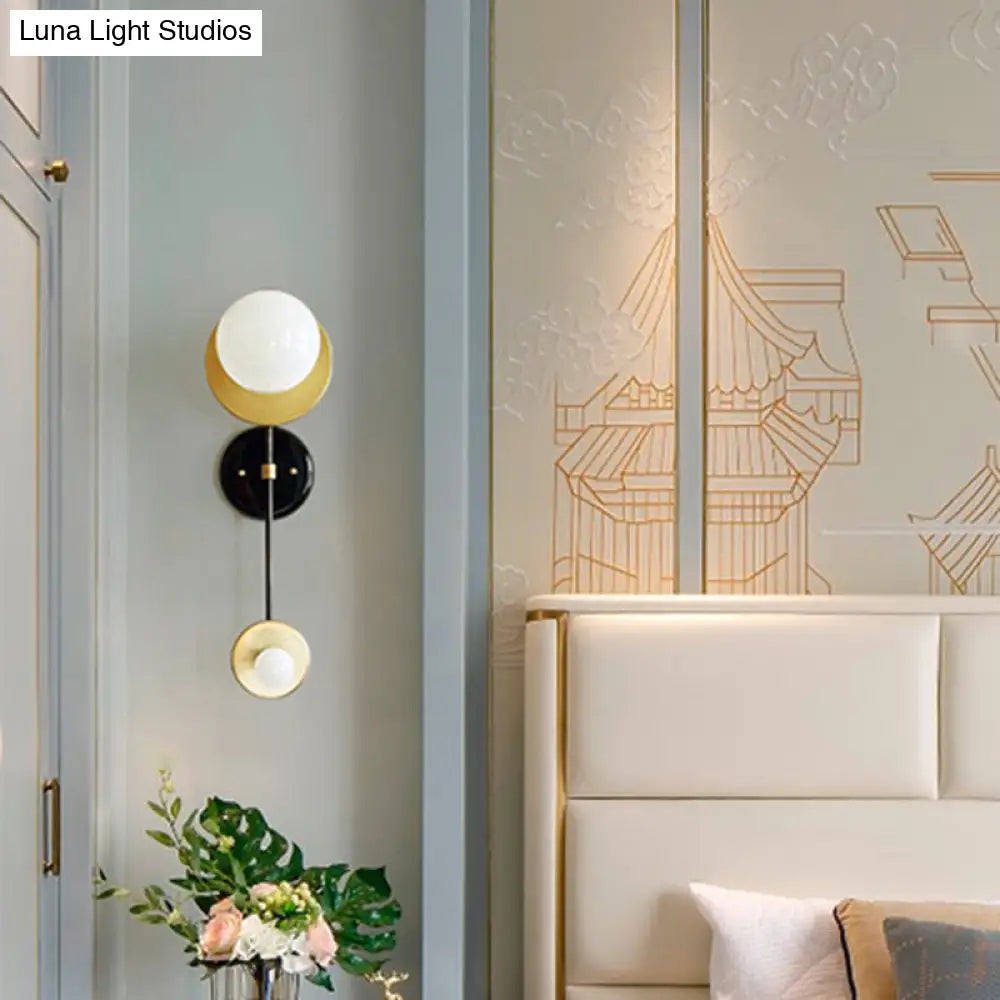 DecorBites™ Modern 2-Head Opal Glass Wall Sconce in Black and Gold