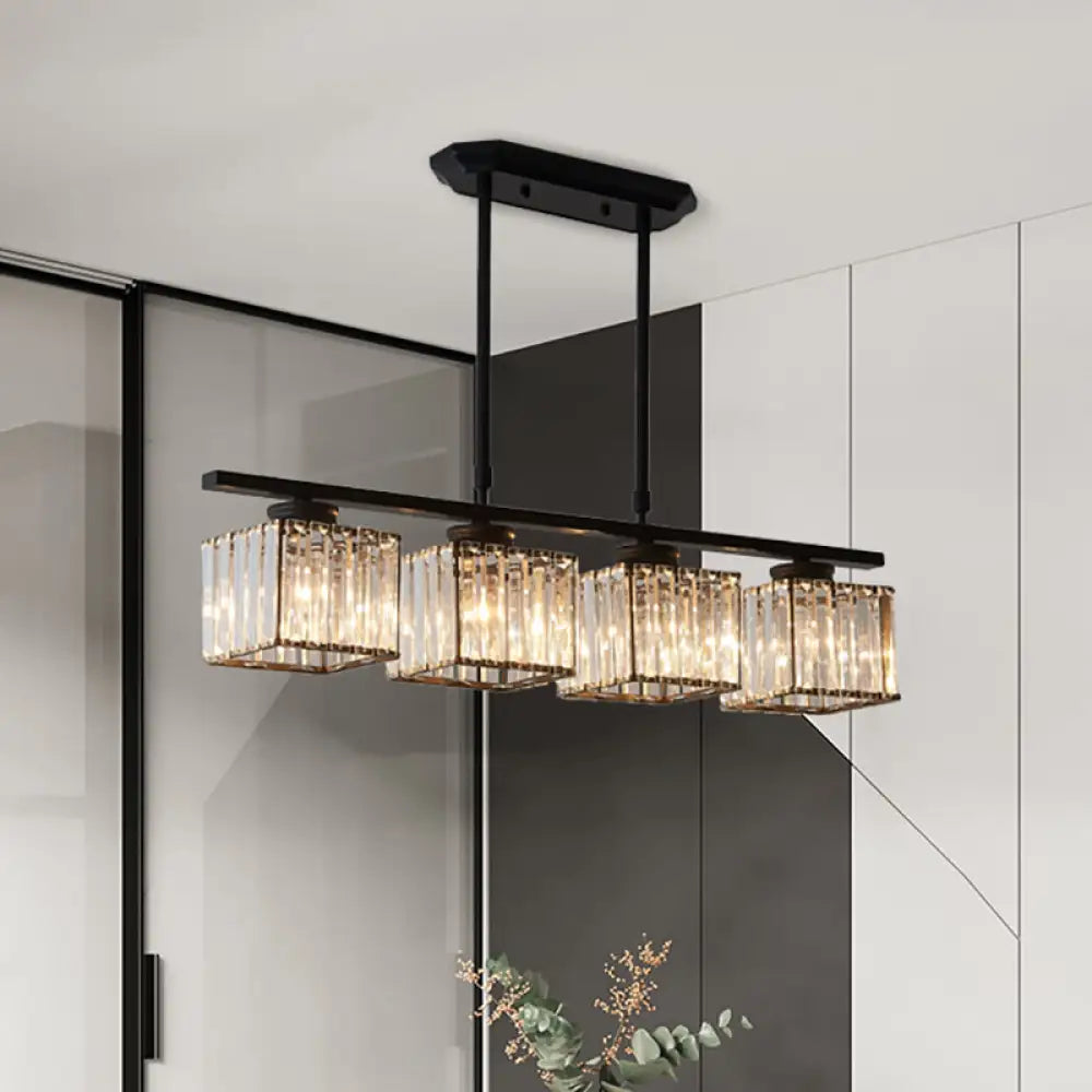 DecorBites™ Modern 3/4-Light Square Hanging Ceiling Fixture with Clear Crystal in Black/Gold for Dining Room