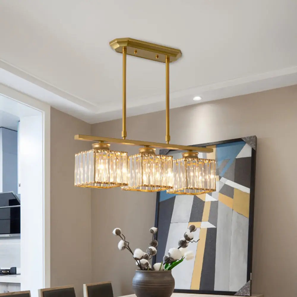 DecorBites™ Modern 3/4-Light Square Hanging Ceiling Fixture with Clear Crystal in Black/Gold for Dining Room