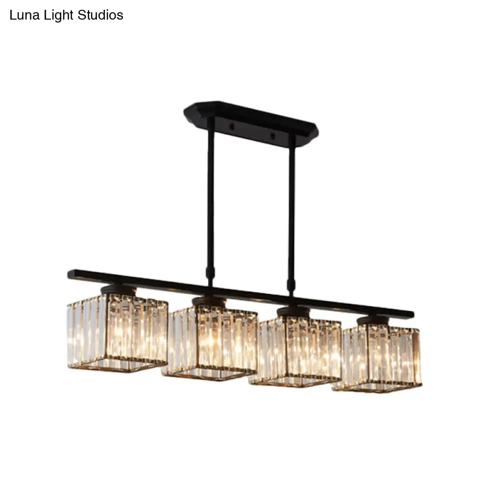 DecorBites™ Modern 3/4-Light Square Hanging Ceiling Fixture with Clear Crystal in Black/Gold for Dining Room