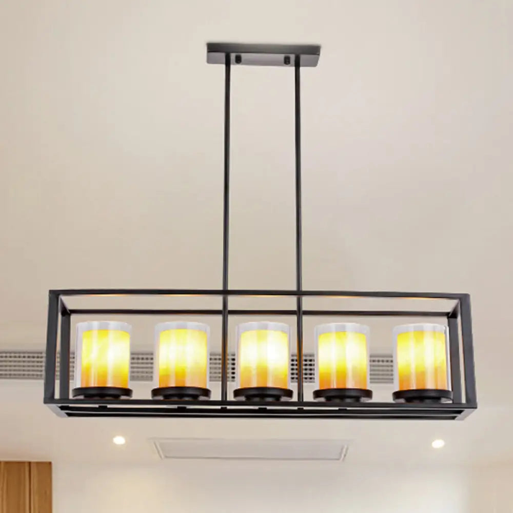 DecorBites™ Modern 3/5/6-Light Island Pendant with White Glass, Black Metal Frame - Perfect for Kitchen Lighting