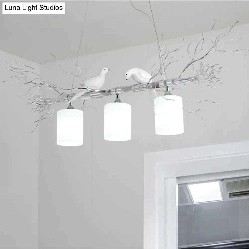 DecorBites™ Modern 3-Head White Glass Pendant Light with Gold/Silver Branch - Cylinder Ceiling Island Fixture
