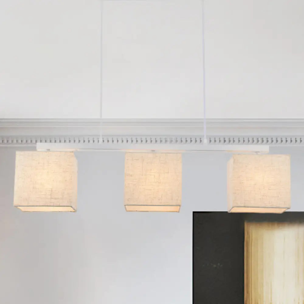 DecorBites™ Modern 3-Headed Fabric Island Light Fixture for Kitchen - Square/Drum Style, White Hanging Ceiling Light