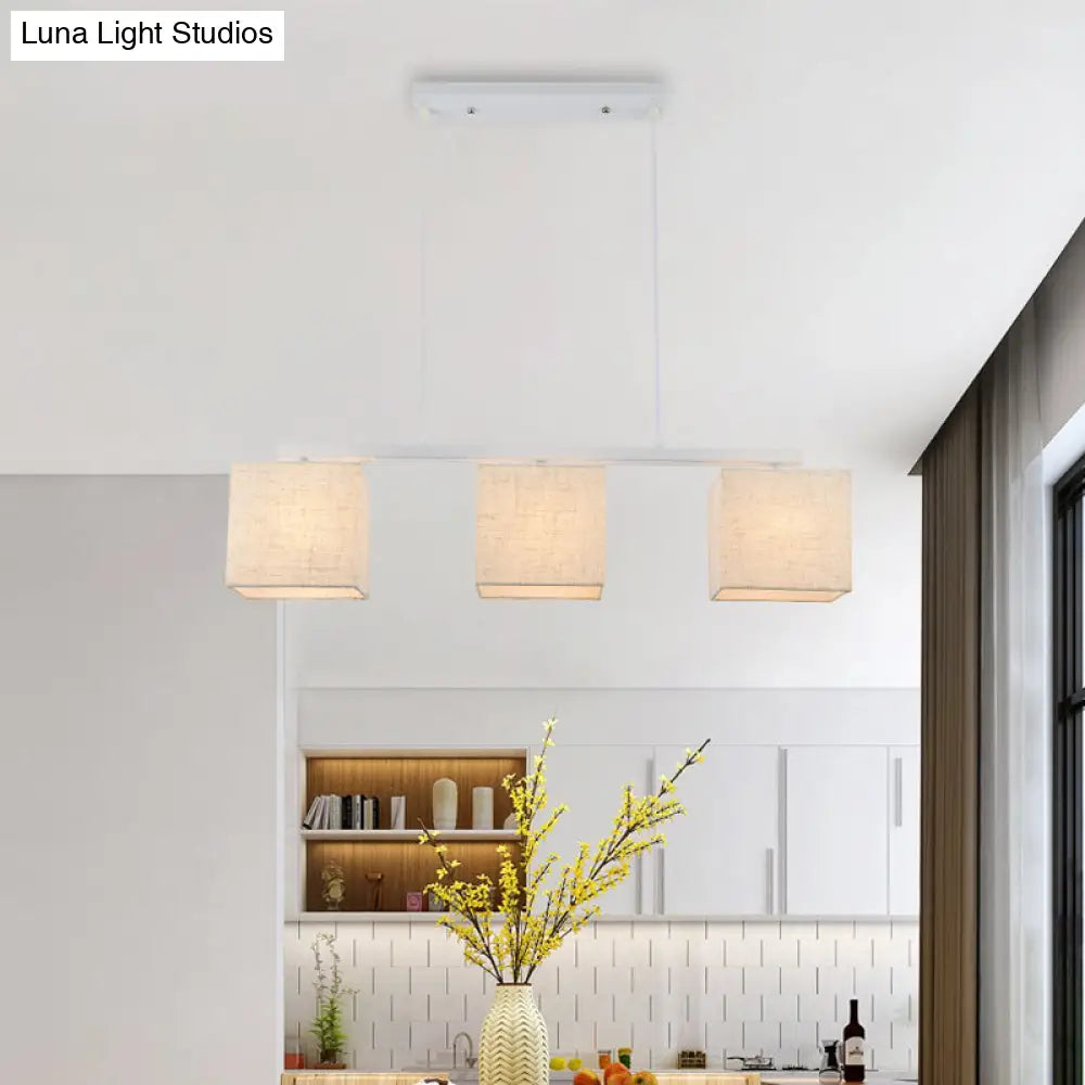 DecorBites™ Modern 3-Headed Fabric Island Light Fixture for Kitchen - Square/Drum Style, White Hanging Ceiling Light