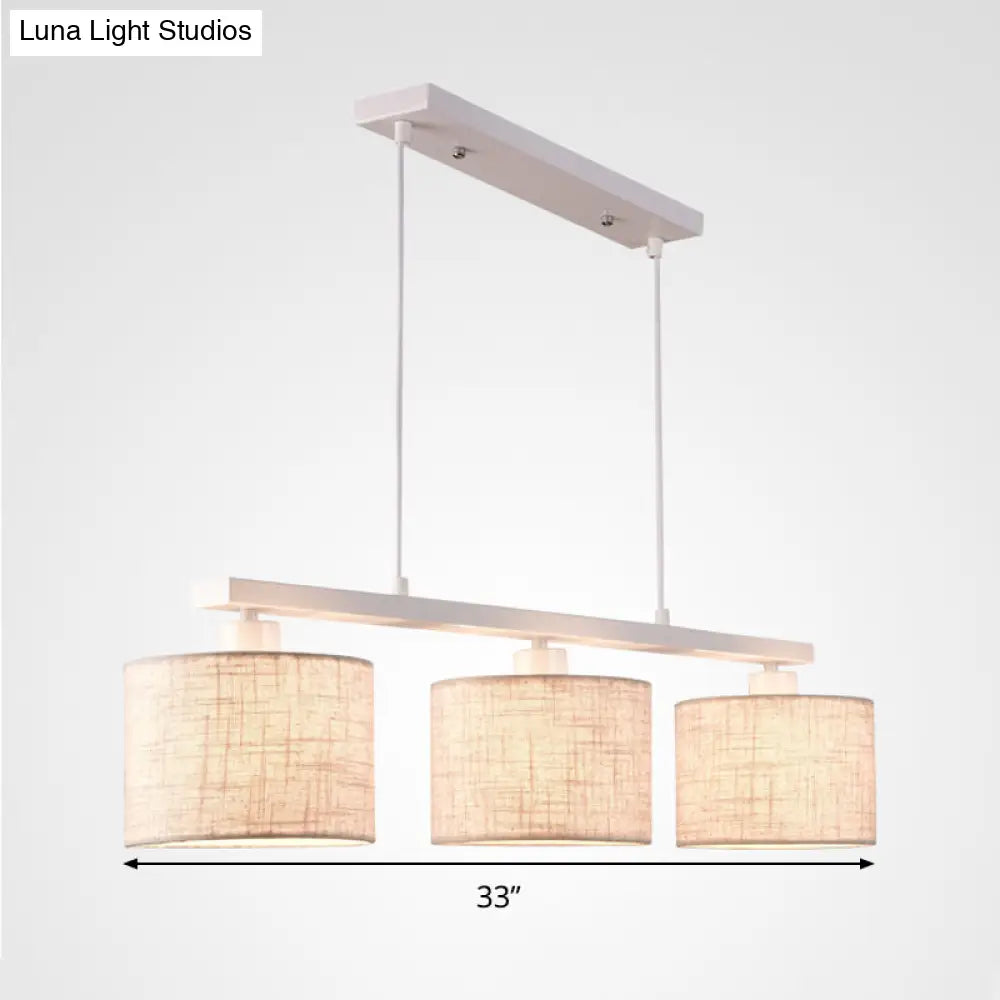 DecorBites™ Modern 3-Headed Fabric Island Light Fixture for Kitchen - Square/Drum Style, White Hanging Ceiling Light