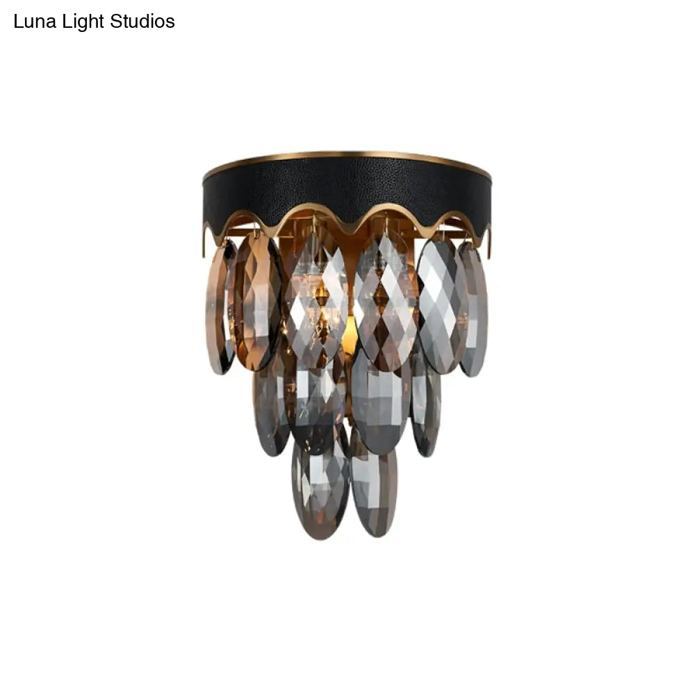 DecorBites™ Modern 3-Layer Black Wall Mount Lighting: Beveled K9 Crystal Wall Sconce with 2 Lights for Bedside