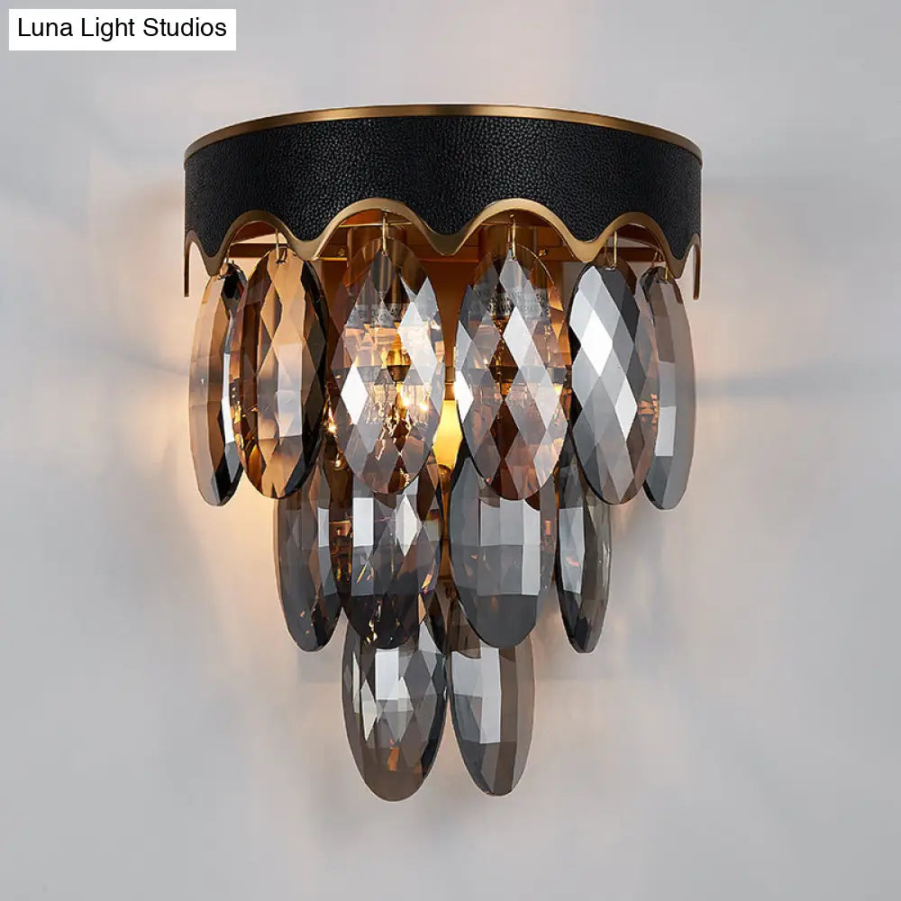 DecorBites™ Modern 3-Layer Black Wall Mount Lighting: Beveled K9 Crystal Wall Sconce with 2 Lights for Bedside