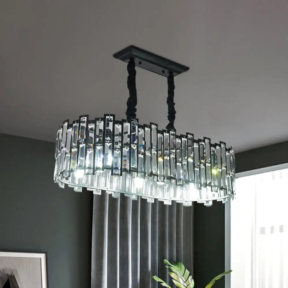 DecorBites™ Modern 6-Bulb Island Pendant Light with Crystal Block Shade and Black Finish