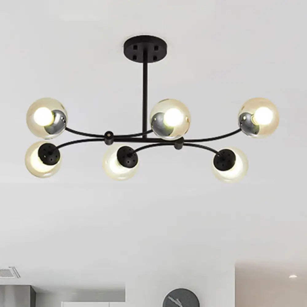 DecorBites™ Modern 6-Head Black Glass Sphere Shade Buffet Chandelier for Stylish Island Lighting