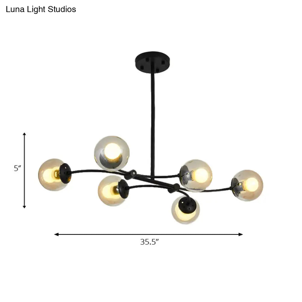 DecorBites™ Modern 6-Head Black Glass Sphere Shade Buffet Chandelier for Stylish Island Lighting