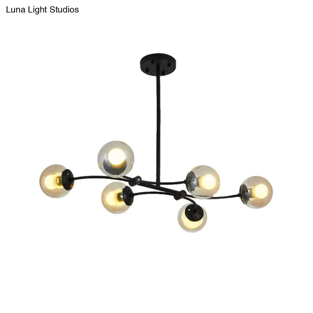 DecorBites™ Modern 6-Head Black Glass Sphere Shade Buffet Chandelier for Stylish Island Lighting
