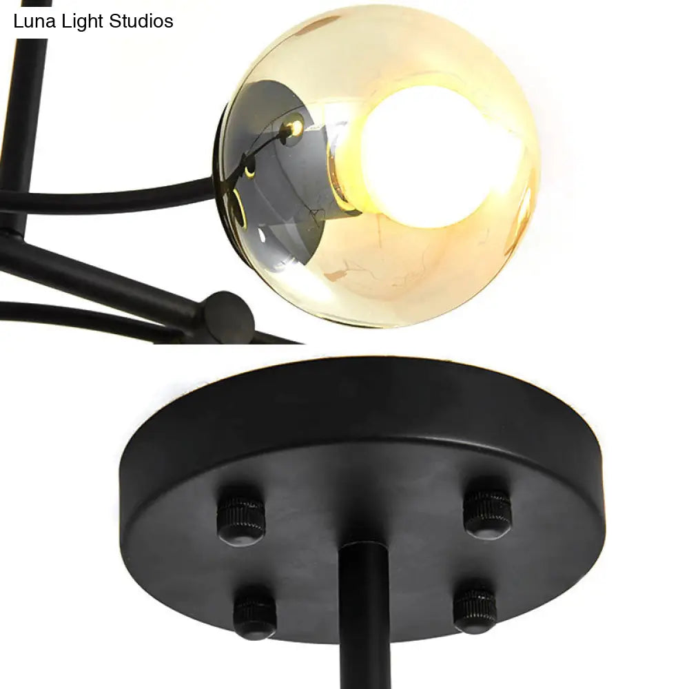 DecorBites™ Modern 6-Head Black Glass Sphere Shade Buffet Chandelier for Stylish Island Lighting