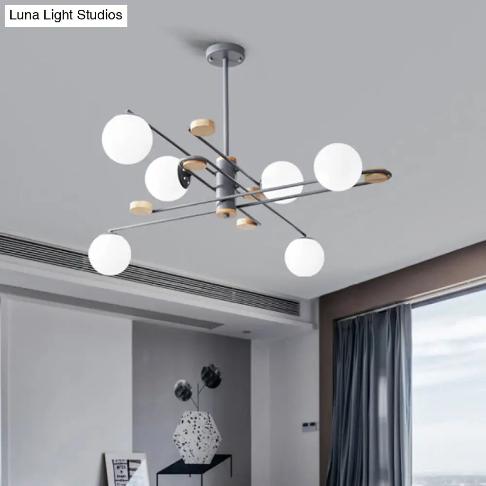 DecorBites™ Modern 6-Head Black/Grey Chandelier Lighting Fixture for Living Room with Milky Glass