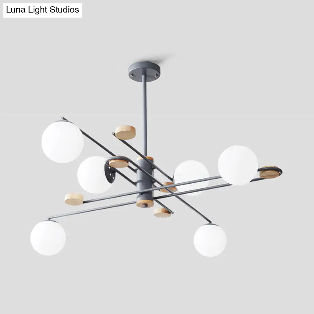 DecorBites™ Modern 6-Head Black/Grey Chandelier Lighting Fixture for Living Room with Milky Glass