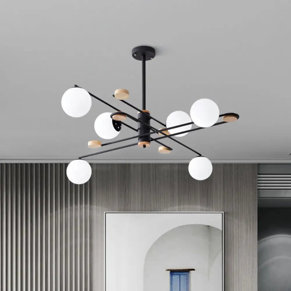 DecorBites™ Modern 6-Head Black/Grey Chandelier Lighting Fixture for Living Room with Milky Glass