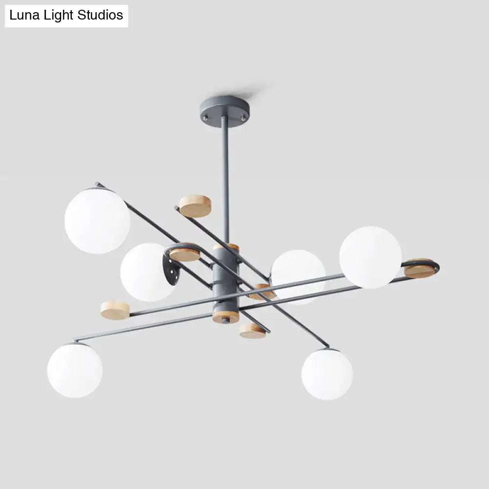 DecorBites™ Modern 6-Head Black/Grey Chandelier Lighting Fixture for Living Room with Milky Glass