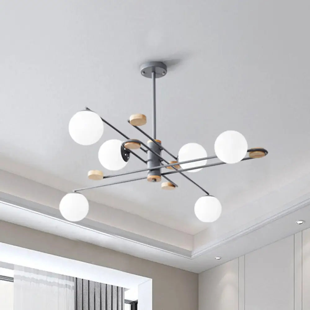 DecorBites™ Modern 6-Head Black/Grey Chandelier Lighting Fixture for Living Room with Milky Glass