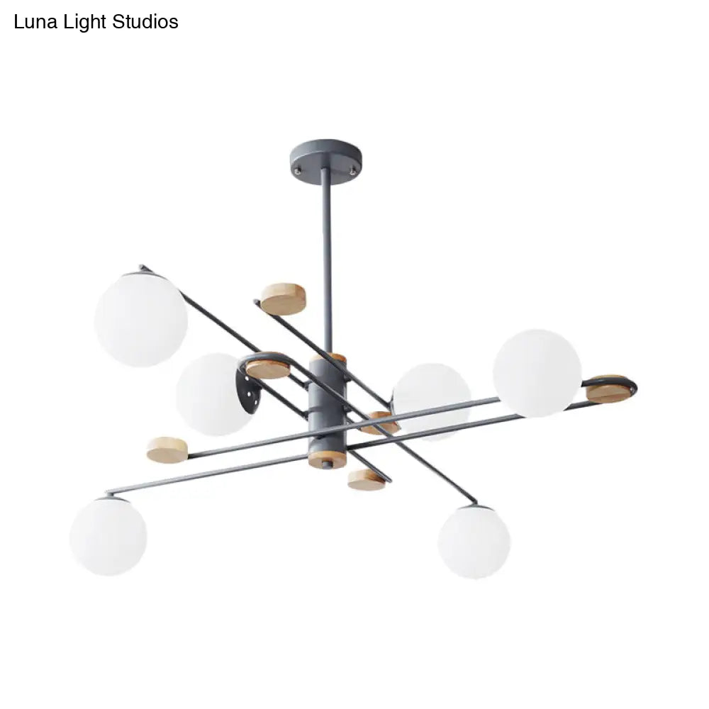 DecorBites™ Modern 6-Head Black/Grey Chandelier Lighting Fixture for Living Room with Milky Glass