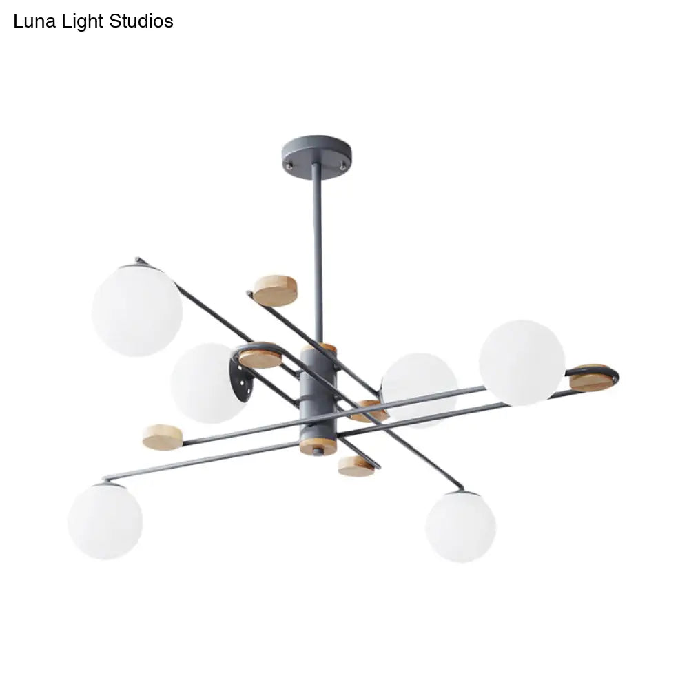 DecorBites™ Modern 6-Head Black/Grey Chandelier Lighting Fixture for Living Room with Milky Glass