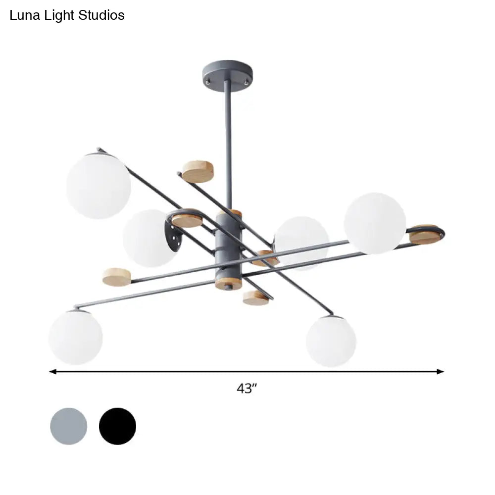 DecorBites™ Modern 6-Head Black/Grey Chandelier Lighting Fixture for Living Room with Milky Glass