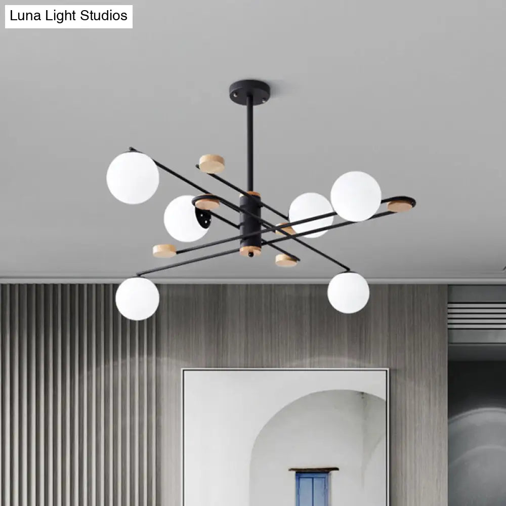 DecorBites™ Modern 6-Head Black/Grey Chandelier Lighting Fixture for Living Room with Milky Glass