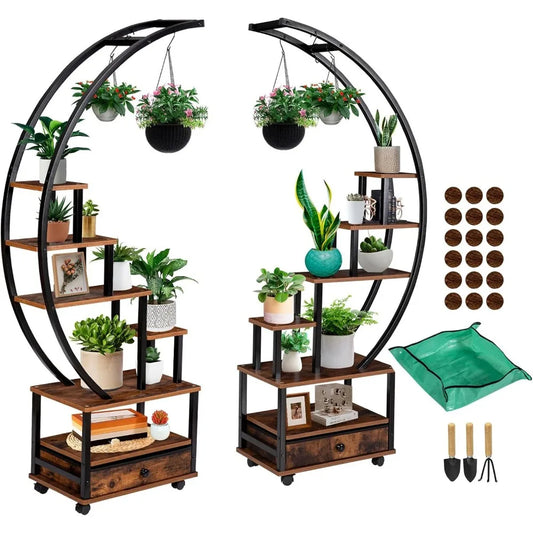 DecorBites™ Modern 71” Tall Indoor Plant Stand with Lockable Wheels