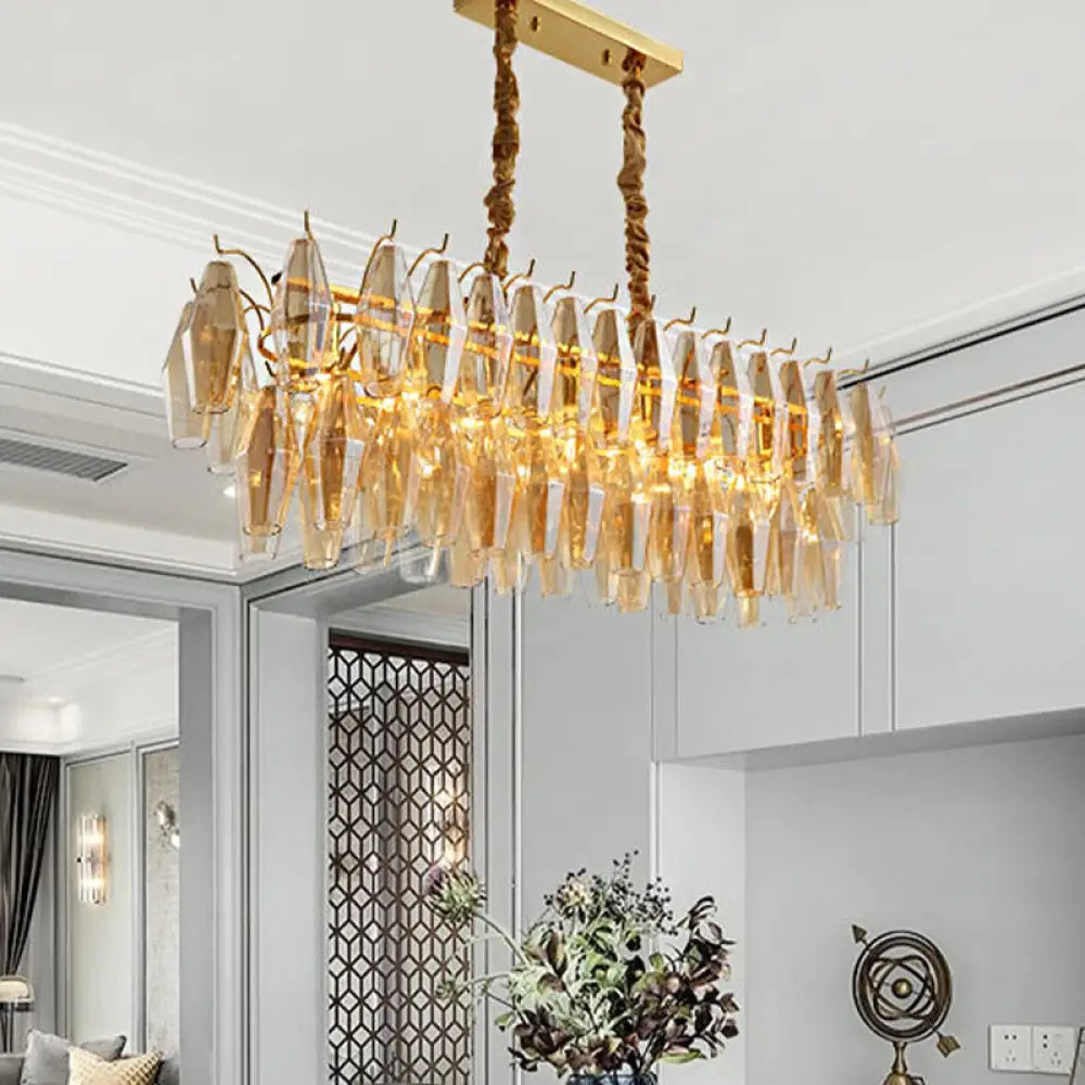 DecorBites™ Modern Amber Crystal Oval Island Lamp - 6 Heads Dining Room Hanging Light Fixture