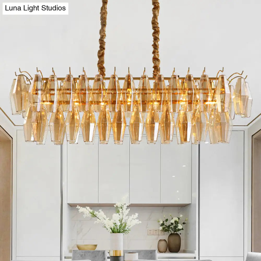 DecorBites™ Modern Amber Crystal Oval Island Lamp - 6 Heads Dining Room Hanging Light Fixture