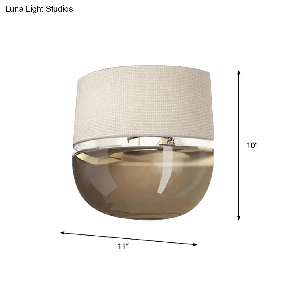 DecorBites™ Modern Arched Wall Sconce in White with Grid Pattern Fabric and Tan Glass Bottom
