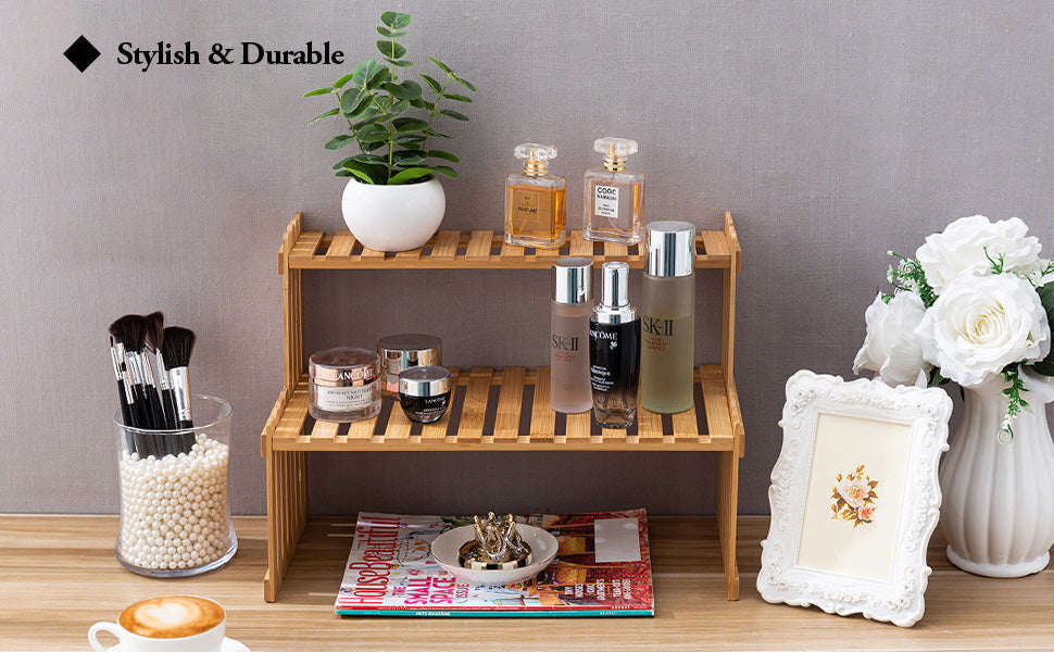 DecorBites™ Modern Bamboo 2-Tier Plant Display Stand