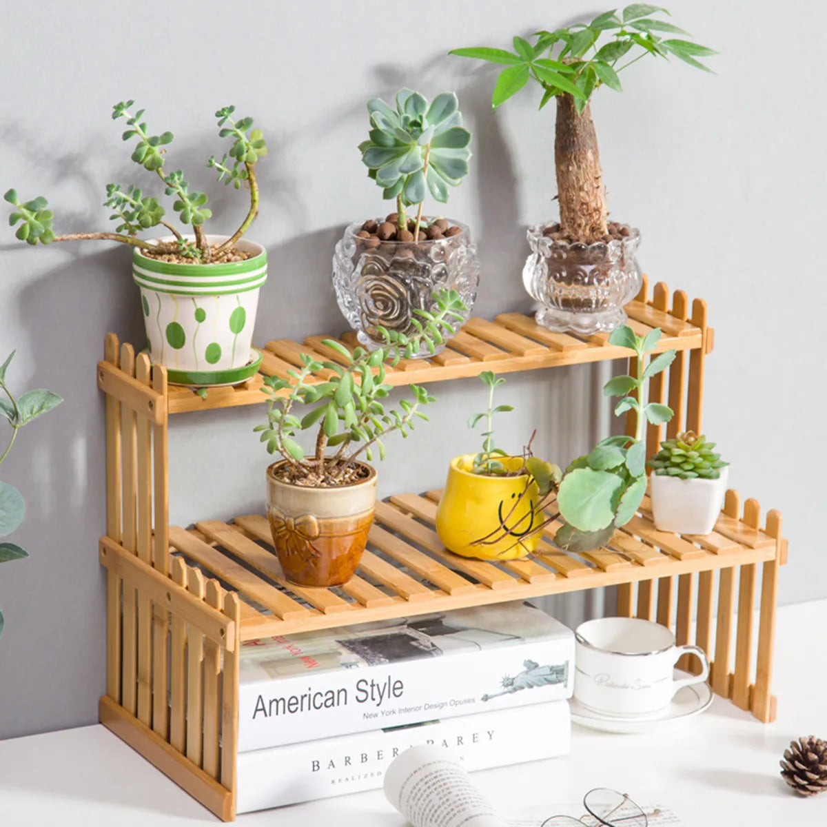 DecorBites™ Modern Bamboo 2-Tier Plant Display Stand