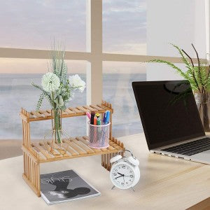 DecorBites™ Modern Bamboo 2-Tier Plant Display Stand
