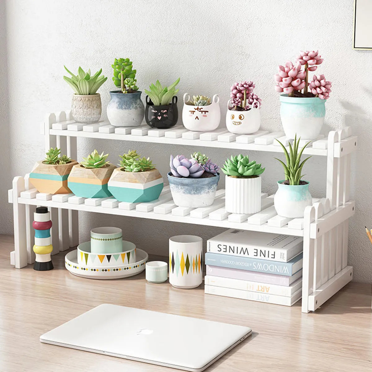 DecorBites™ Modern Bamboo 2-Tier Plant Display Stand