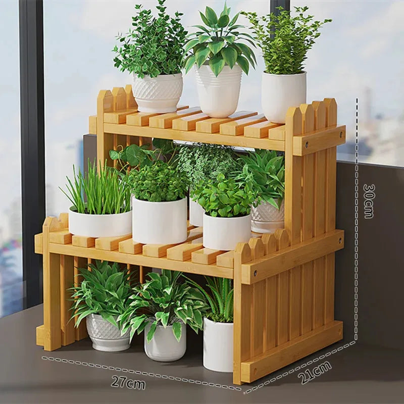 DecorBites™ Modern Bamboo 2-Tier Plant Display Stand