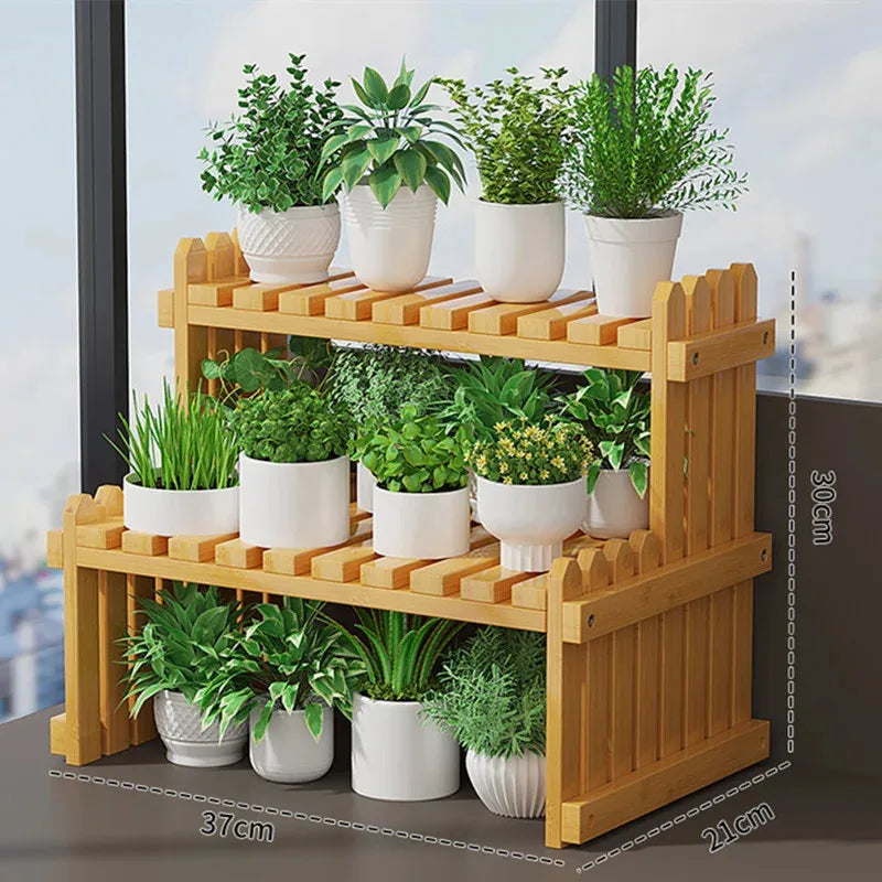 DecorBites™ Modern Bamboo 2-Tier Plant Display Stand