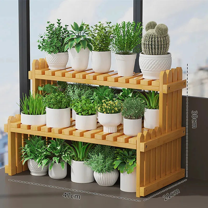 DecorBites™ Modern Bamboo 2-Tier Plant Display Stand