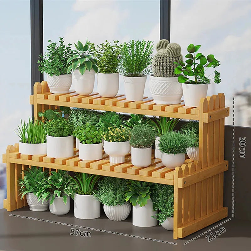 DecorBites™ Modern Bamboo 2-Tier Plant Display Stand