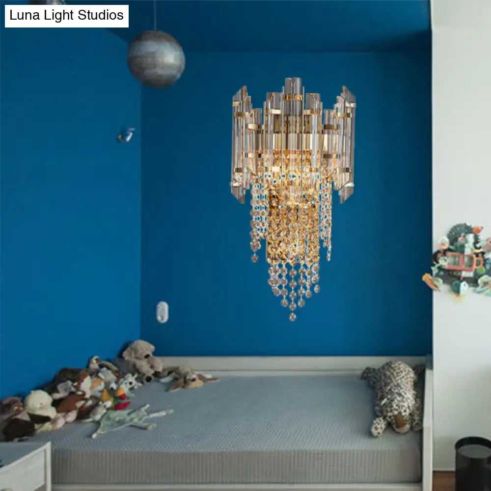DecorBites™ Modern Beaded Crystal Wall Sconce with 2 Smoky Grey Lights for Living Room
