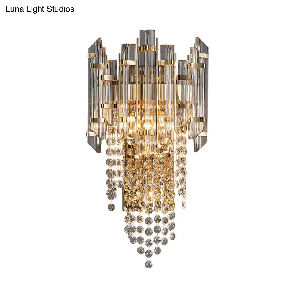 DecorBites™ Modern Beaded Crystal Wall Sconce with 2 Smoky Grey Lights for Living Room