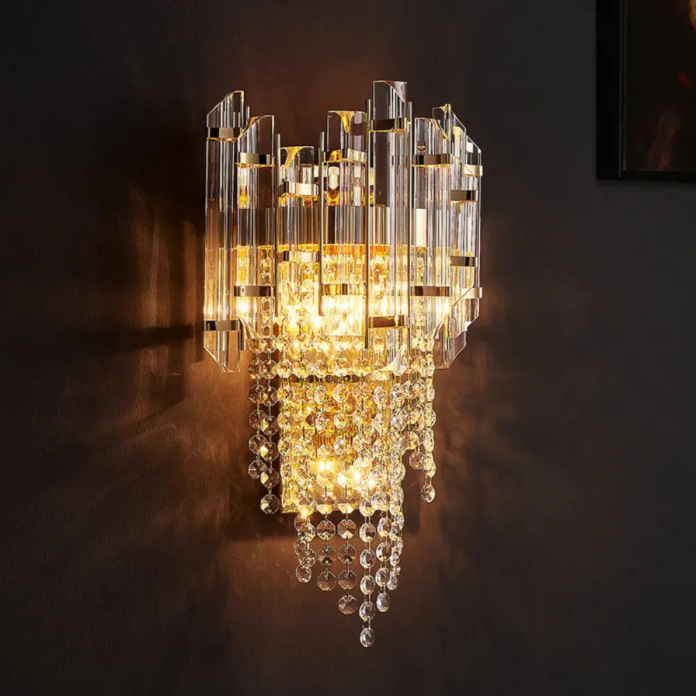 DecorBites™ Modern Beaded Crystal Wall Sconce with 2 Smoky Grey Lights for Living Room