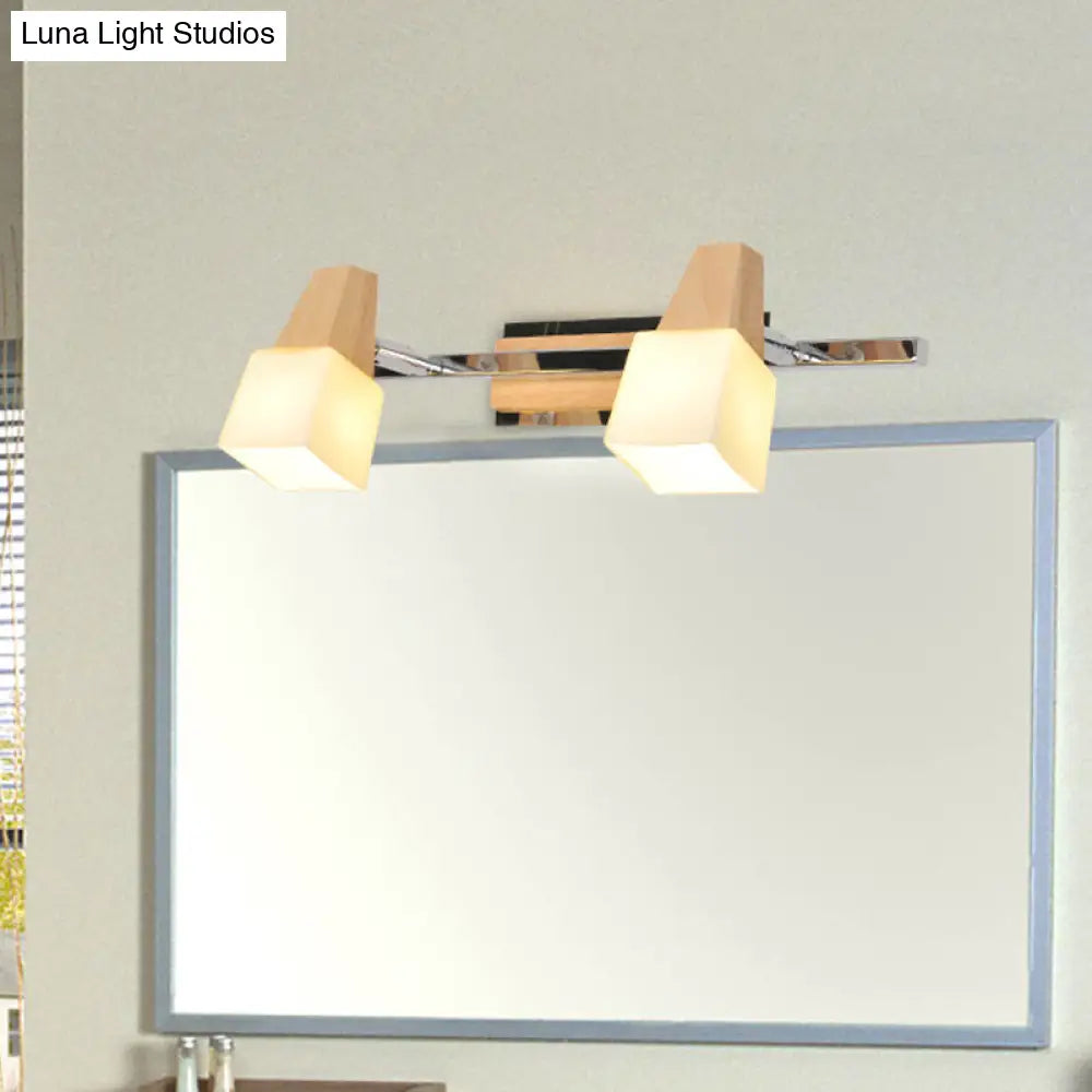 DecorBites™ Modern Beige Cube Vanity Light Fixture with 2-Light Milk White Glass Shade, Wall Mount Lamp