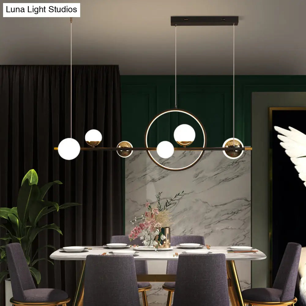 DecorBites™ Modern Black Acrylic Sphere LED Pendant Light with Halo Ring - Ideal for Restaurants