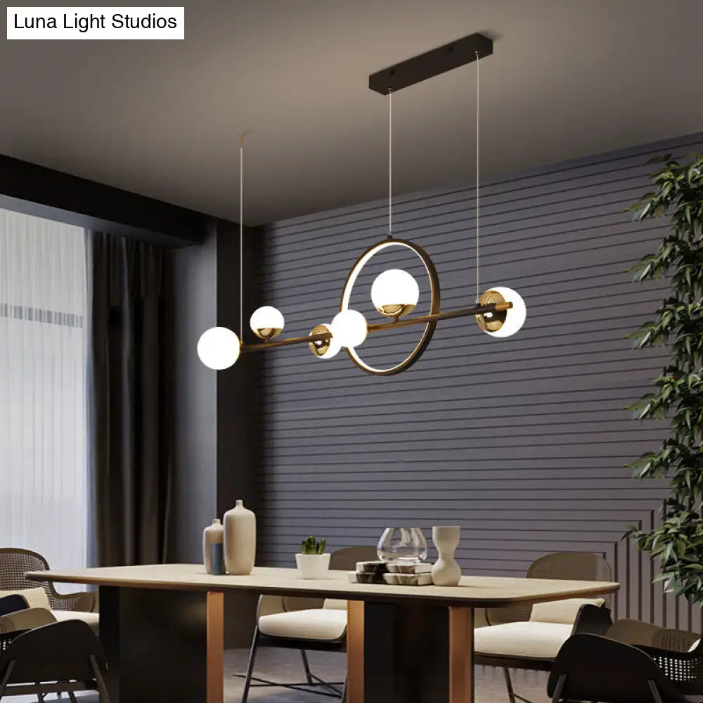 DecorBites™ Modern Black Acrylic Sphere LED Pendant Light with Halo Ring - Ideal for Restaurants