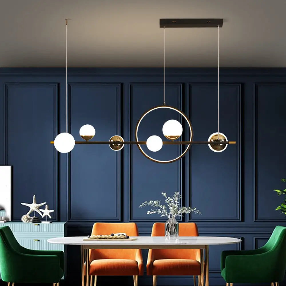 DecorBites™ Modern Black Acrylic Sphere LED Pendant Light with Halo Ring - Ideal for Restaurants