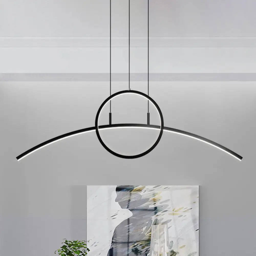 DecorBites™ Modern Black Aluminum Arch Chandelier: LED Island Lamp with Ringed Design